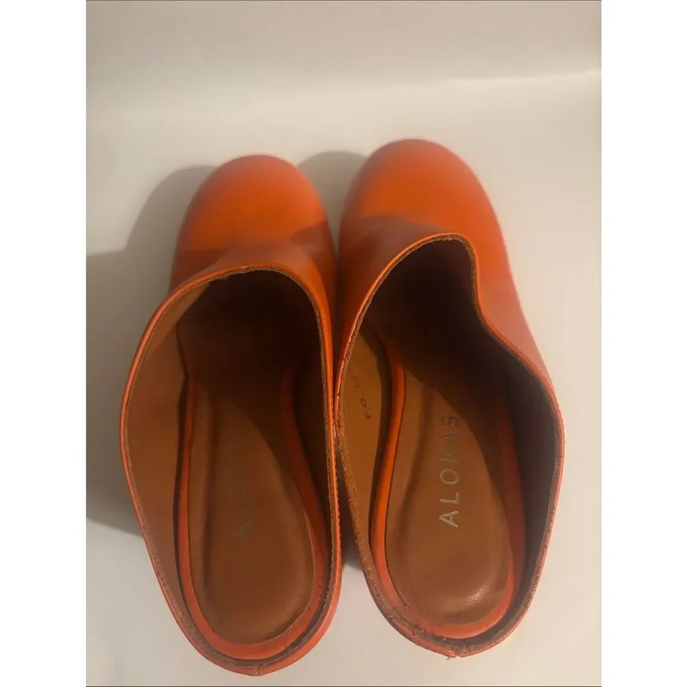 Alohas Clock Out Leather Pomelo Orange Mules Heeled Sandals Size 36/6